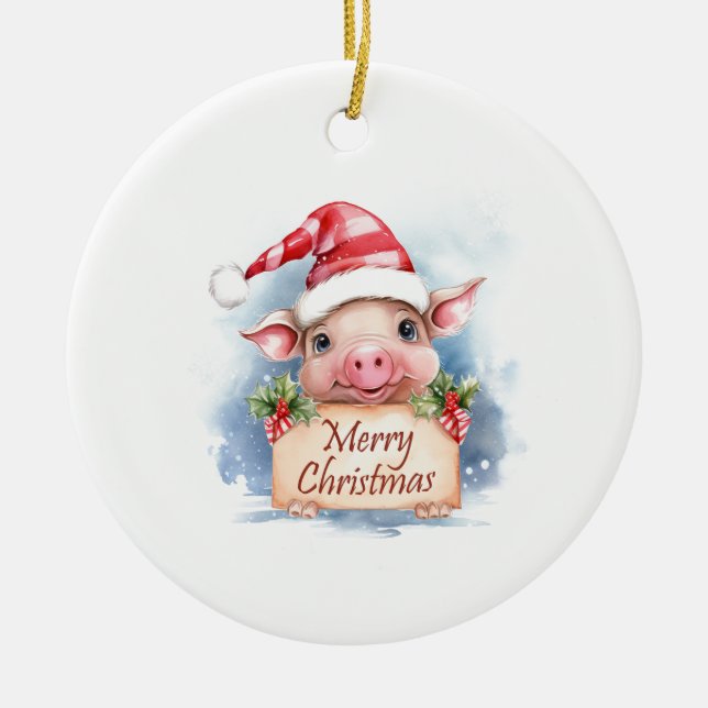 Pig Merry Christmas Ceramic Tree Decoration (Front)