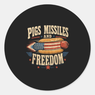 Pig missiles and freedom 4th of july patriotic classic round sticker