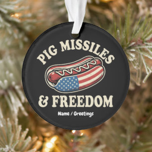 Pig Missiles and Freedom Vintage Patriotic Hot Dog Ornament