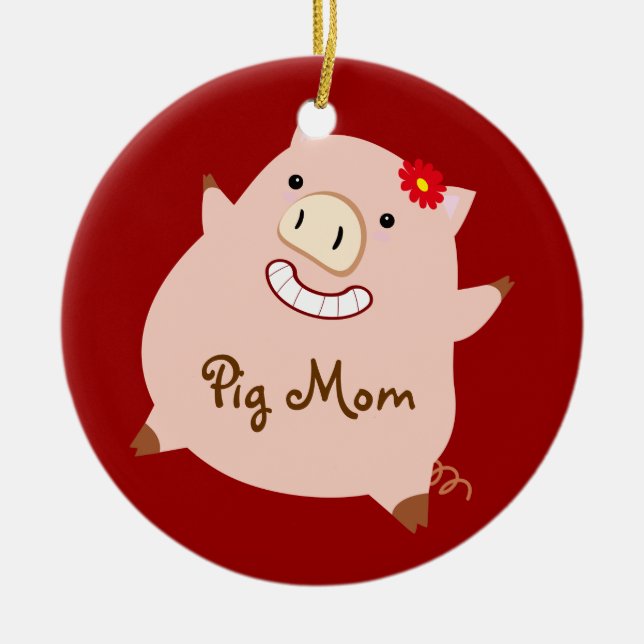 Pig Mum (pretty pig) Ceramic Tree Decoration (Front)