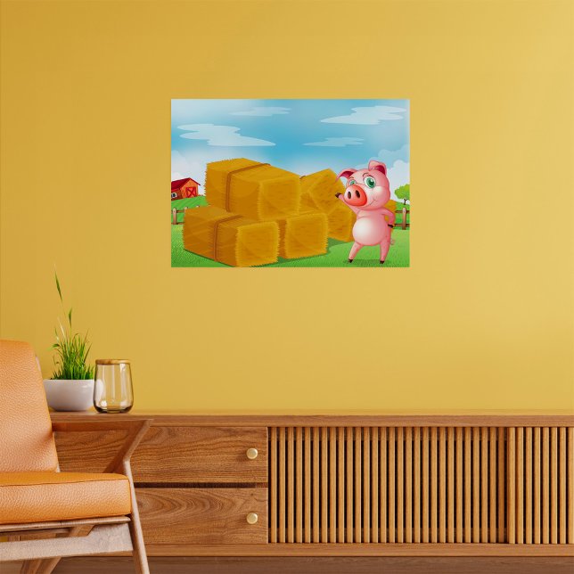 Pig On A Farm Hay Bales Poster (Creator Uploaded)