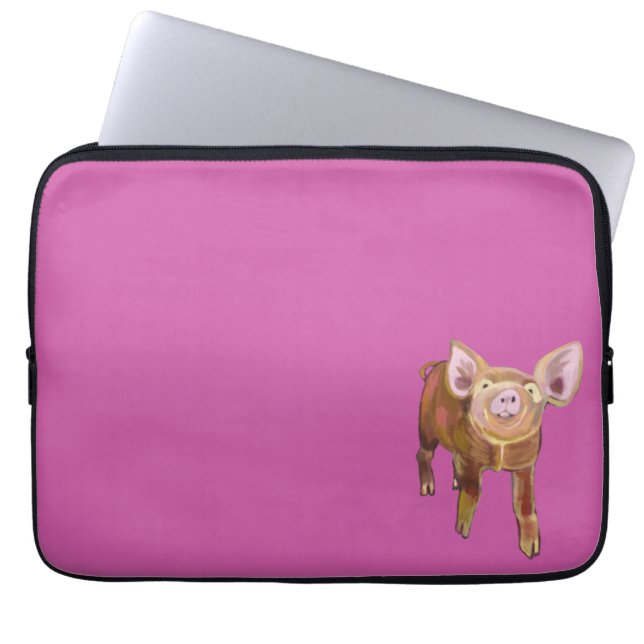 Pig on Pink Laptop Sleeve (Front)