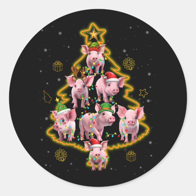 Pig Ornament Decoration Christmas Tree Merry Pigma Classic Round Sticker (Front)