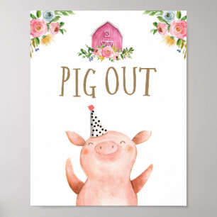 Pig Out Farm Animals Buffet Girl Birthday Pink Poster
