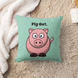 Pig Out Pink Pig Cartoon, Funny BBQ Hog Design Cushion