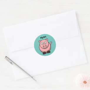 Pig Out Pink Piggy or Hog Barbeque Cartoon Classic Round Sticker