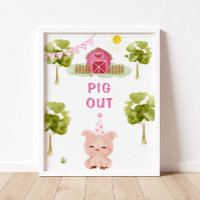 Pig out poster. Pink Farm animals birthday