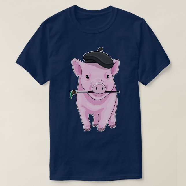 Pig Painter Paint brush T-Shirt (Design Front)