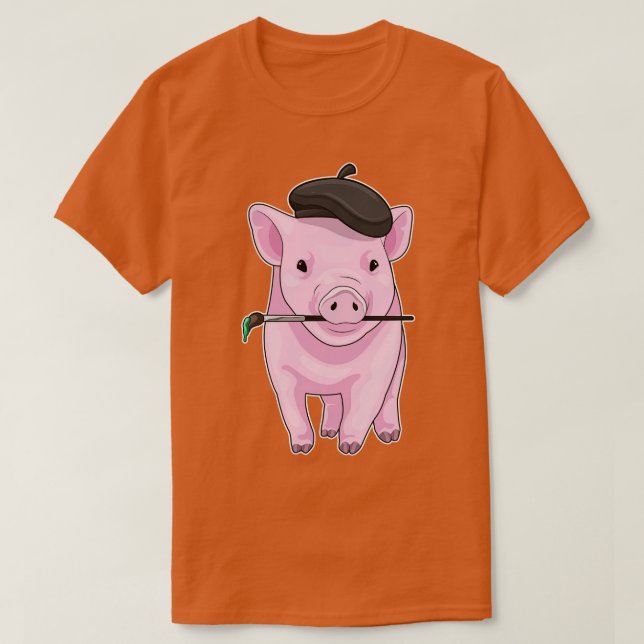 Pig Painter Paint brush T-Shirt (Design Front)