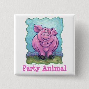 Pig Party Centre 15 Cm Square Badge