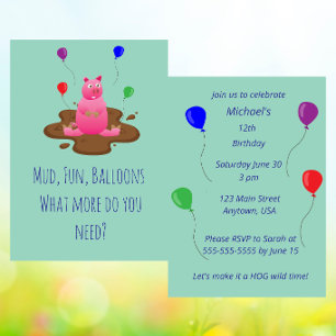 Pig Party Invitation – Mud Fun & Balloons