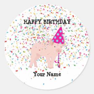 Pig Partying - Animals at Birthday Party Classic Round Sticker