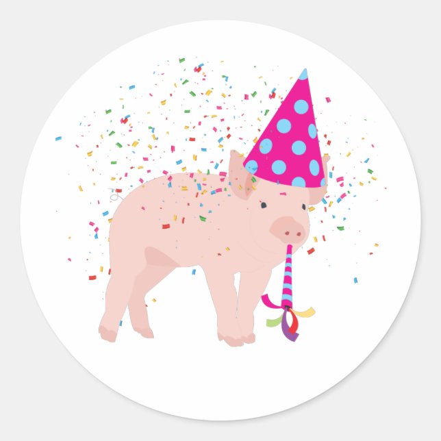 Pig Partying - Animals Having a Party Classic Round Sticker (Front)