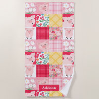 Pig Patchwork Floral Rustic Personalised