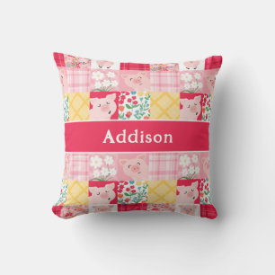 Pig Patchwork Floral Rustic Personalised Cushion