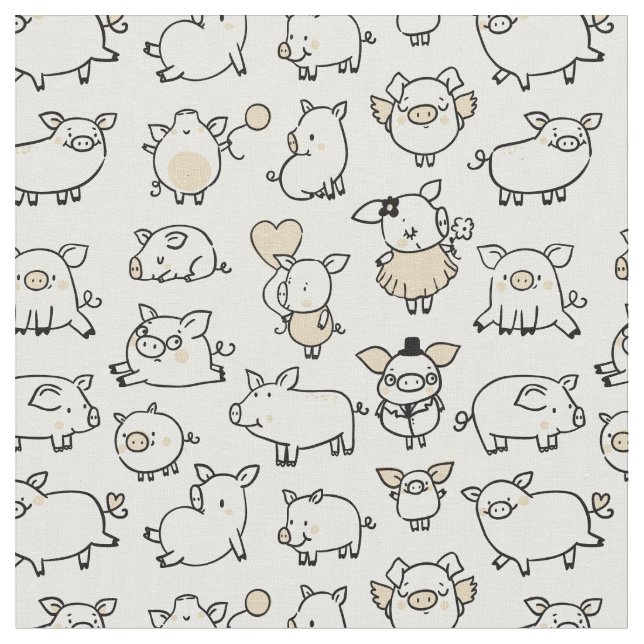 Pig Pattern Cute Piggy paper Fabric (Close Up)