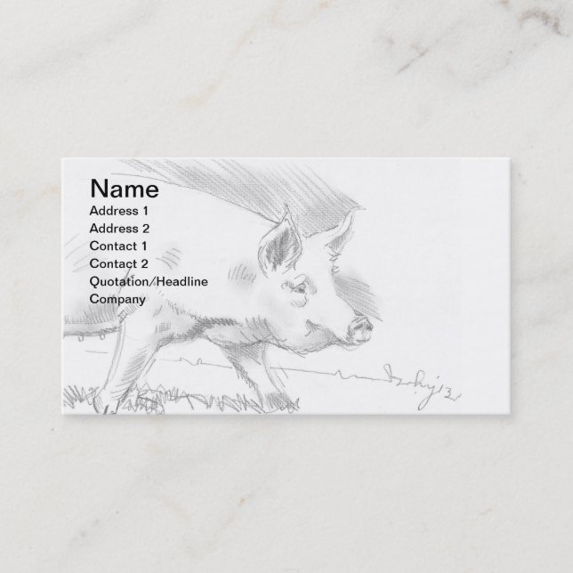 Pig Pencil Drawing Sketch Farmer Business Card (Front)