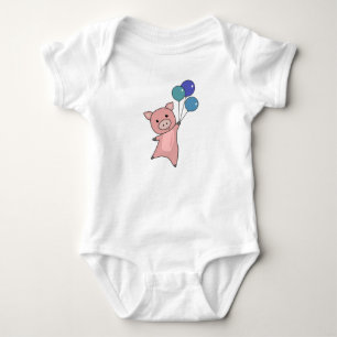 Pig Piglet Balloons Flies Cute Animals Baby Bodysuit