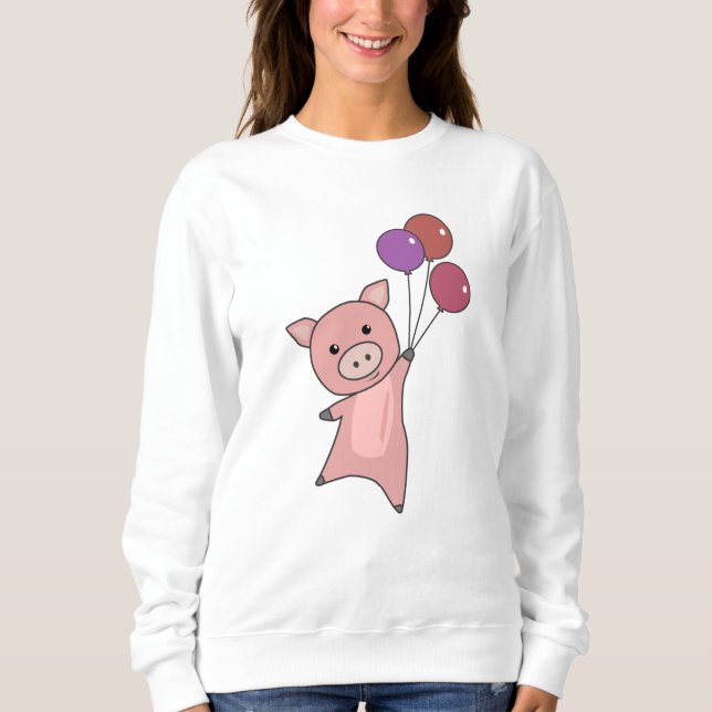 Pig Piglet Balloons Flies Cute Animals Sweatshirt (Front)