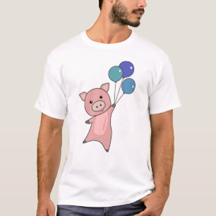 Pig Piglet Balloons Flies Cute Animals T-Shirt