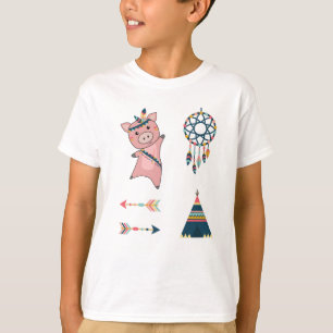 Pig Piglet Indians Feathers Carnival Cute Animals T-Shirt