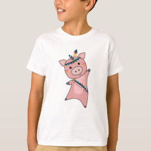 Pig Piglet Indians Feathers Carnival Cute Animals T-Shirt