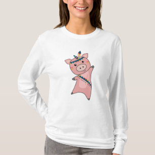 Pig Piglet Indians Feathers Carnival Cute Animals T-Shirt