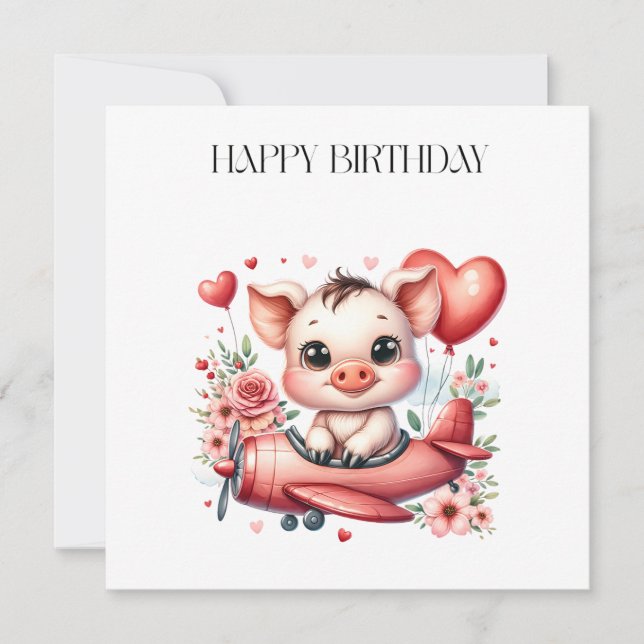 Pig Pilot Birthday Invitation (Front)