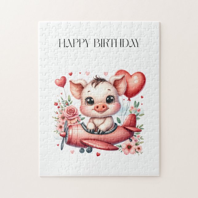 Pig Pilot Birthday Jigsaw Puzzle (Vertical)