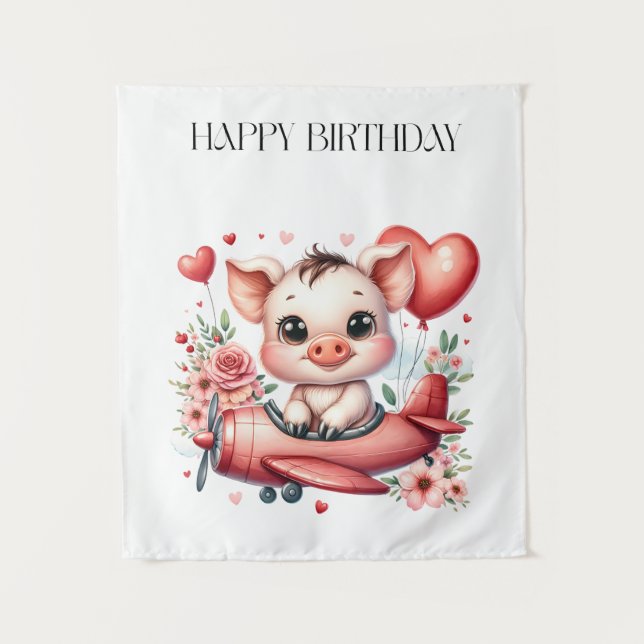 Pig Pilot Birthday Tapestry (Front)