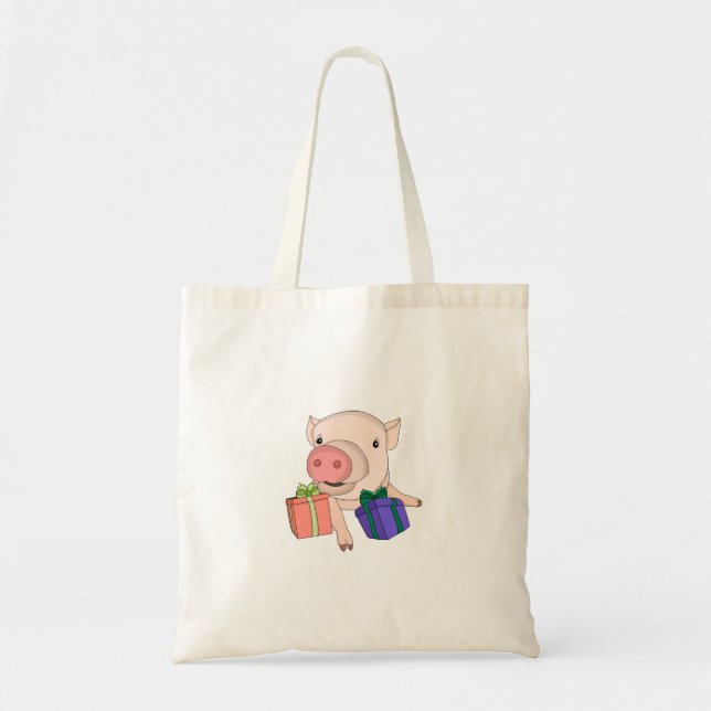 Pig Playing with Gift Boxes Tote Bag (Front)