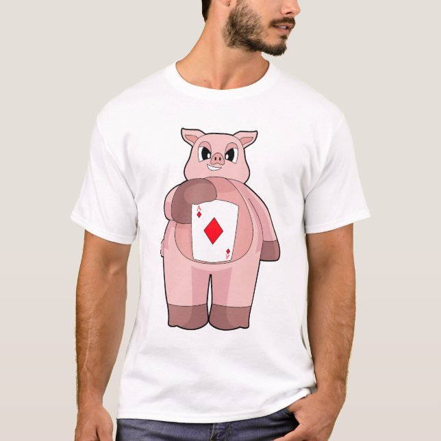 Pig Poker Poker cards Card game T-Shirt (Front)