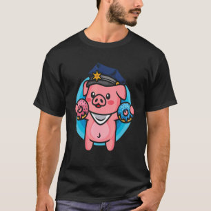 Pig Police Farmer Officer Funny Pig Cop Doughnut D T-Shirt