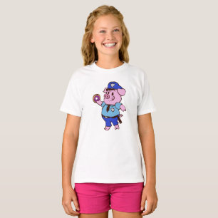 Pig policeman eating a doughnut choose back colo T-Shirt