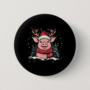 Pig Reindeer Santa Hat Christmas Xmas 6 Cm Round Badge