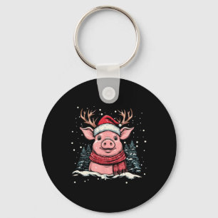 Pig Reindeer Santa Hat Christmas Xmas Key Ring