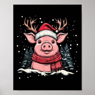 Pig Reindeer Santa Hat Christmas Xmas  Poster