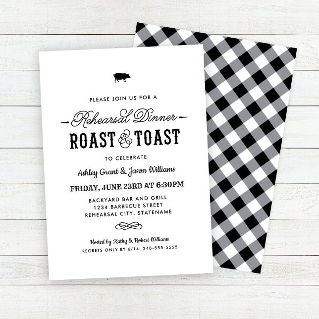 Pig Roast and Toast Black Wedding Rehearsal Dinner Invitation (Creator Uploaded)