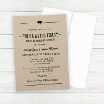 Pig Roast and Toast Kraft Wedding Couples Shower Invitation<br><div class="desc">Casual but sophisticated barbecue themed "Pig Roast & Toast" couples wedding shower invitation for a couple features  a little gold pig motif,  custom text in western style fonts,  and a scroll and stripe design elements. Black design and text.</div>