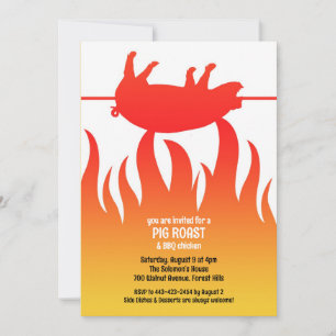 Pig Roast Flame BBQ Flat Invitation