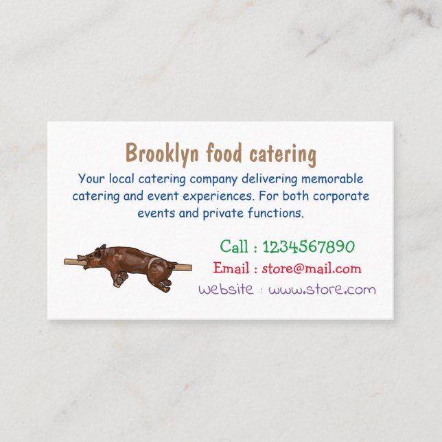 Pig roast / hog roast cartoon illustration business card (Front)