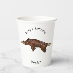 Pig roast / hog roast cartoon illustration paper cups