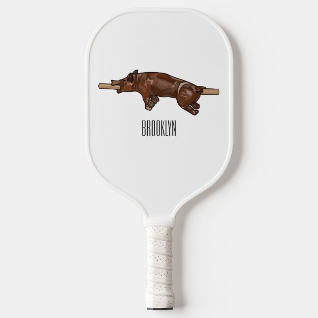 Pig roast / hog roast cartoon illustration pickleball paddle (Front)