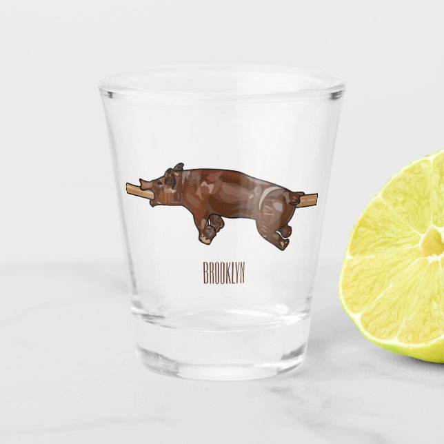 Pig roast / hog roast cartoon illustration shot glass (Front)
