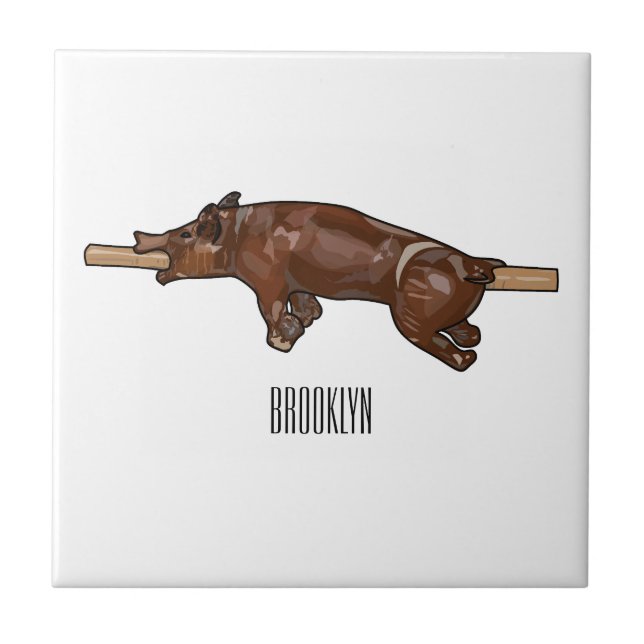 Pig roast / hog roast cartoon illustration tile (Front)