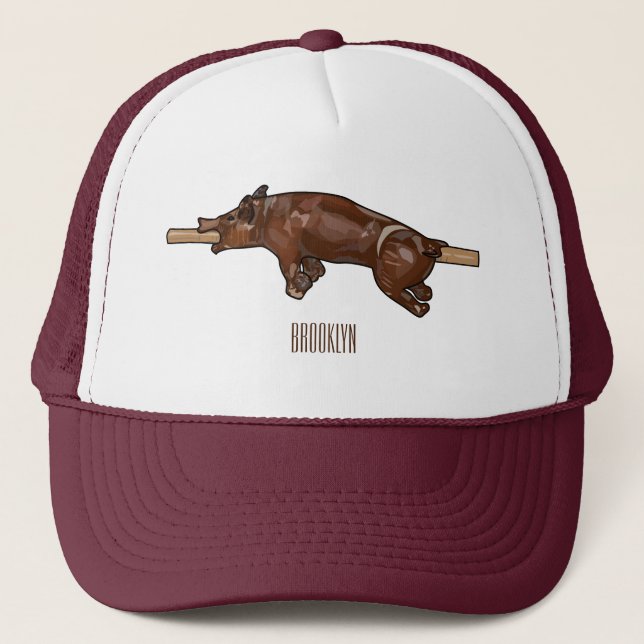 Pig roast / hog roast cartoon illustration trucker hat (Front)
