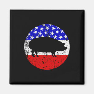 Pig Roast Retro Style Bbq Cookout American Flag  Magnet