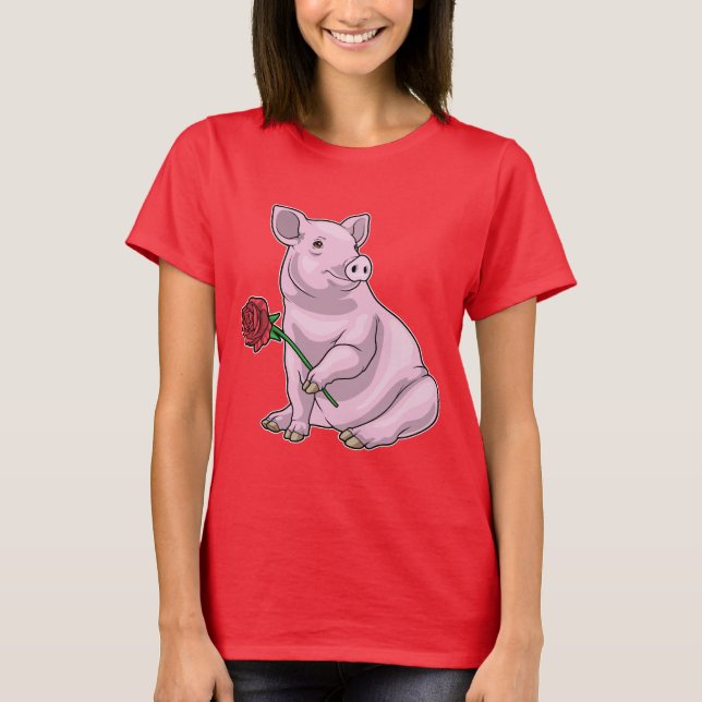 Pig Rose Flower T-Shirt (Front)