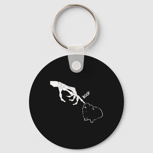 Pig Scary Skeleton Hand Boop Funny Spooky Hallowee Key Ring (Front)