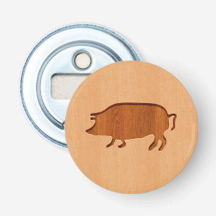 Pig silhouette engraved on wood design bottle opener